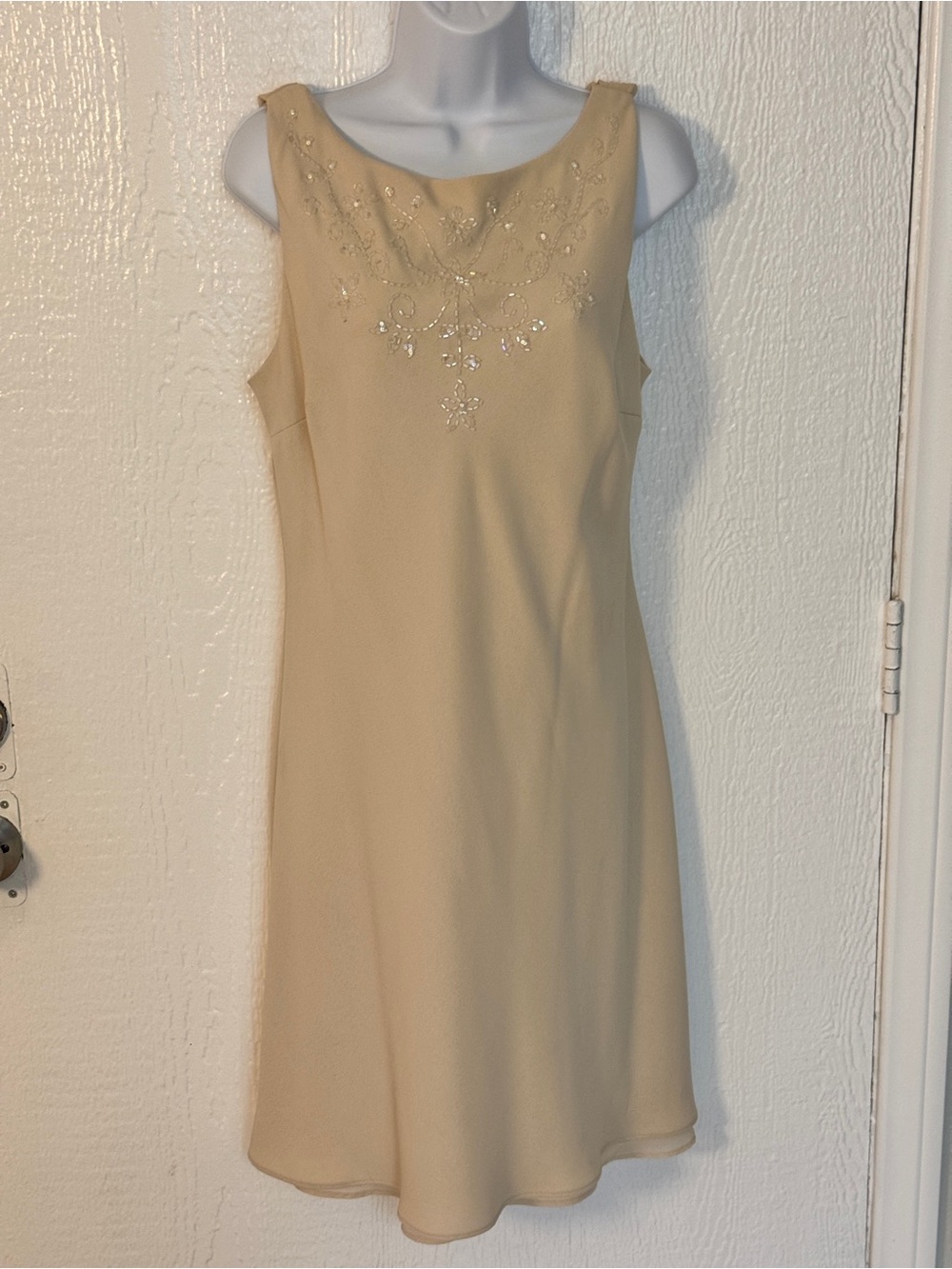 S.L. Fashions Cream Beaded Sleeveless Midi Dress